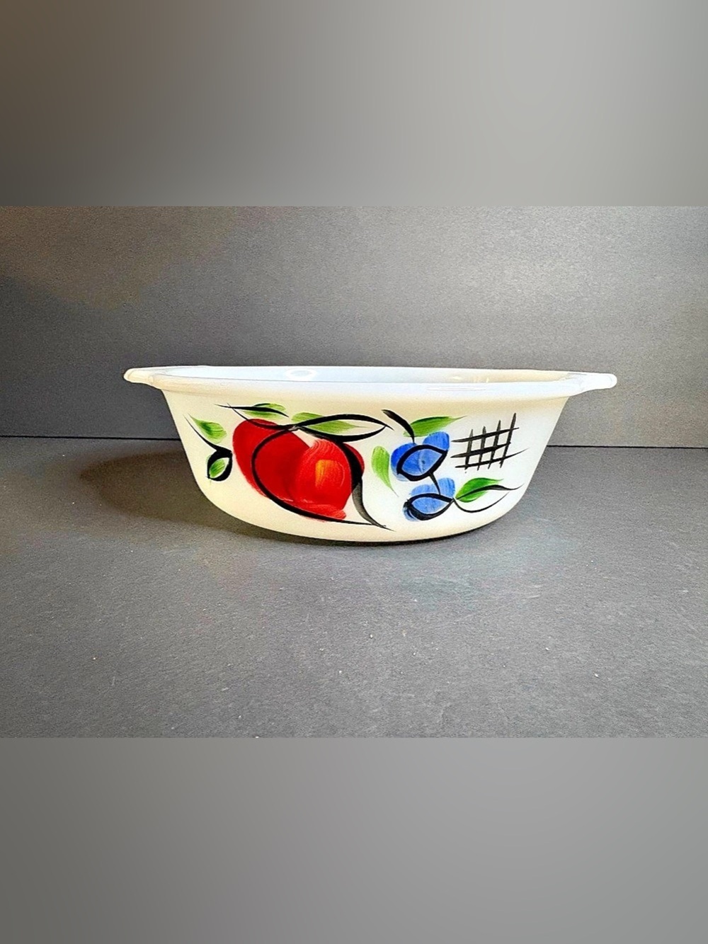 Fire-King Gay Fad Fruit Pattern 1.5 Qt Casserole Dish Vintage Farmhouse